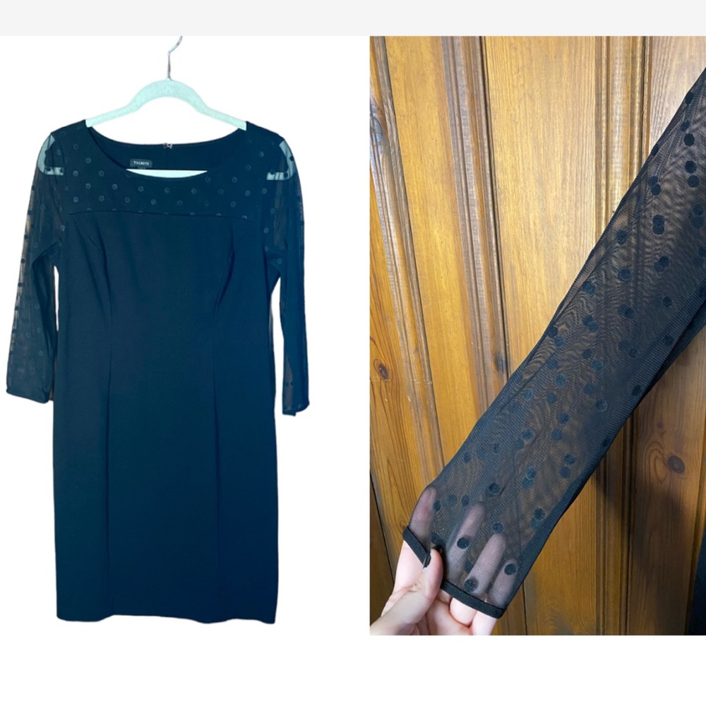 Talbots Dress Size 6 Small Black Straight Sheer Polka Dot Sleeves Business Work
